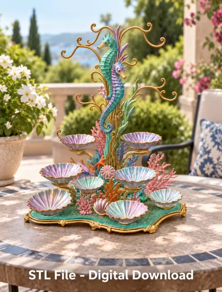 Seahorse Coral Shell Bowl Organizer STL File for 3D Print - Model preview 3