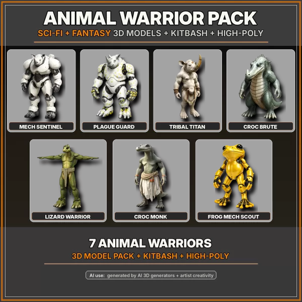 Animal Warrior Pack – Sci-Fi Fantasy High-Poly Kitbash 3D Model - Model preview 1