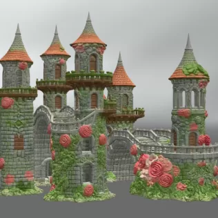 Enchanted Rose Castle Bridge Cottage STL File for 3D Printing - Model thumbnail 6