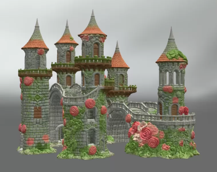 Enchanted Rose Castle Bridge Cottage STL File for 3D Printing - Model preview 6