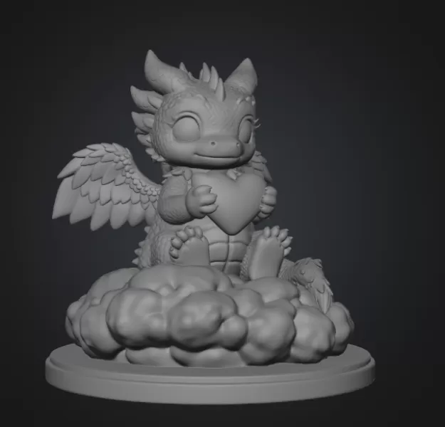 Cute Angel Dragon with Heart STL File 3D Print - Model preview 10