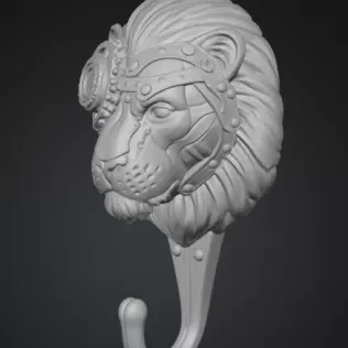 STL File Description — Steampunk Lion Head Wall Hook High Detail - Model thumbnail 3