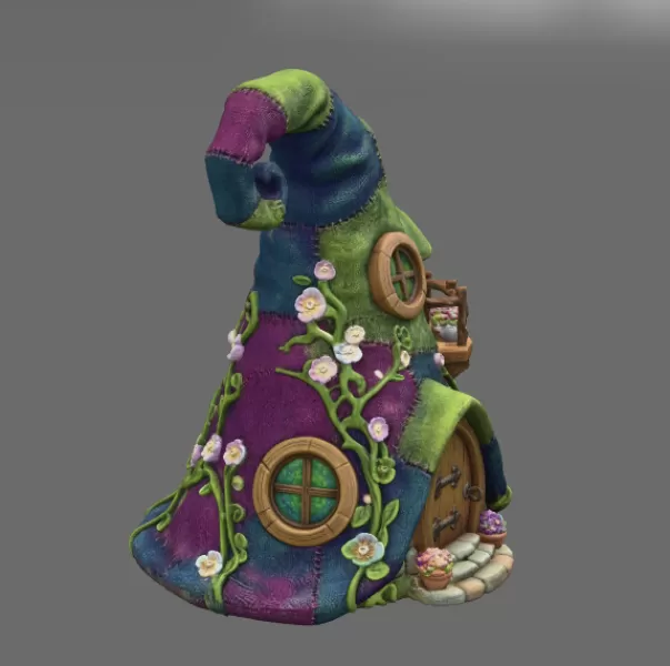 Whimsical Wizard Hat House STL File 3D Printable - Model preview 6