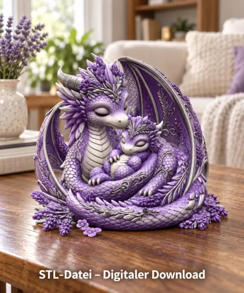 Lavender Dragon Mother and Baby STL File for 3D Print - Model preview 5