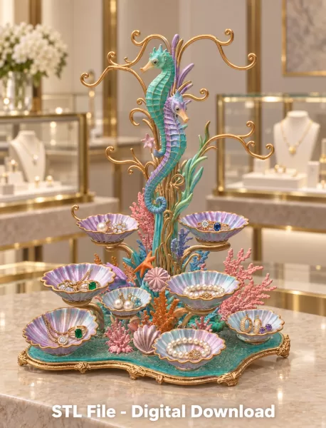 Seahorse Coral Shell Bowl Organizer STL File for 3D Print - Model preview 1