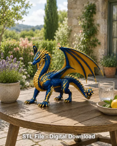 Azure Royal War Dragon STL File for 3D Print - Model preview 2
