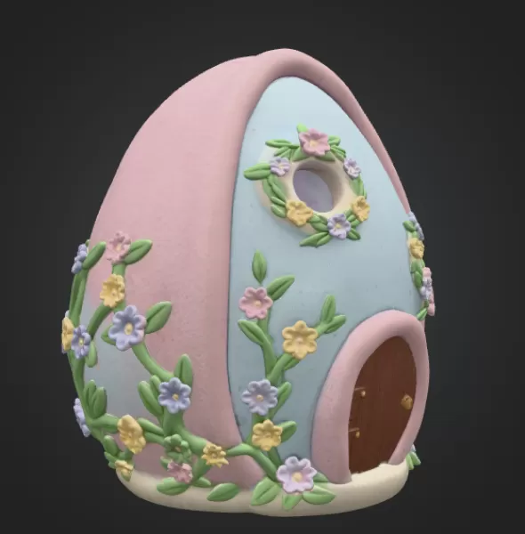 Floral Fantasy Egg House - STL File 3D Printable - Model preview 6