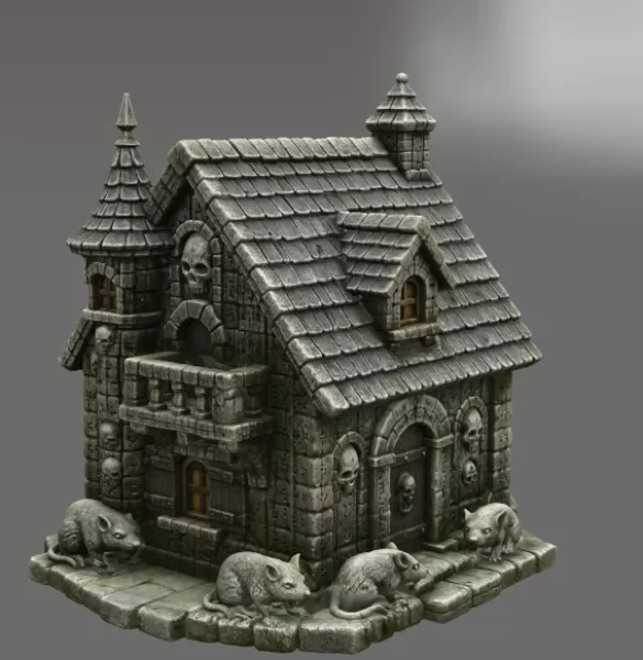 Haunted Fantasy Rat Cottage STL for 3D Printing - Model preview 1