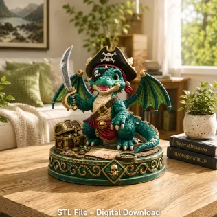 Cute Treasure Hunter Dragon STL File for 3D Printing - Model thumbnail 2