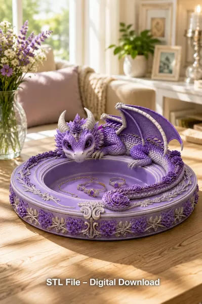 Amethyst Floral Dragon Bowl STL file for 3D Print - Model preview 1