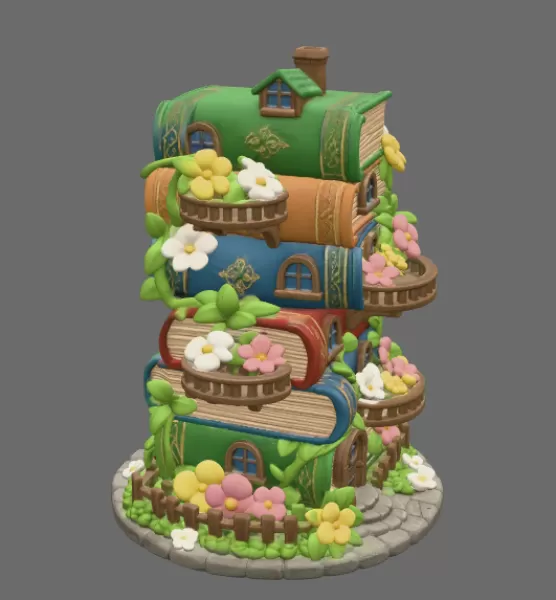 Enchanted Book Tower House STL File 3D Printable - Model preview 6