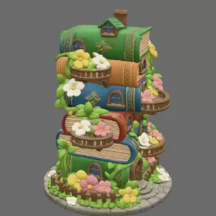 Enchanted Book Tower House STL File 3D Printable - Model thumbnail 6