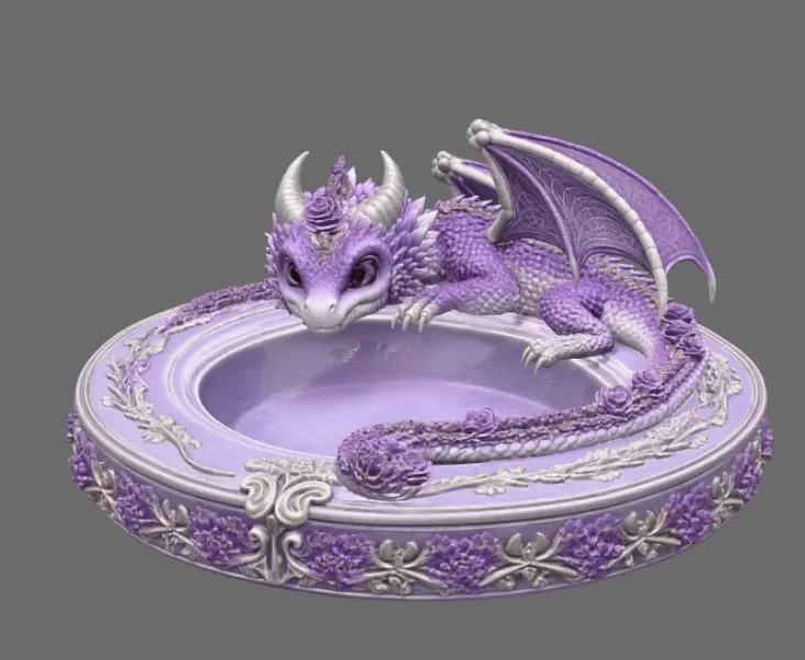 Amethyst Floral Dragon Bowl STL file for 3D Print - Model preview 9