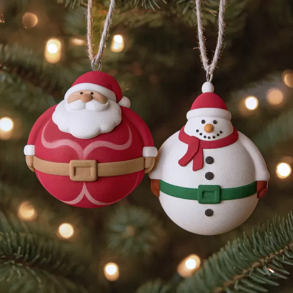 Santa & Snowman Ornament Set | 2 pcs Christmas Tree Decor - Model preview 1