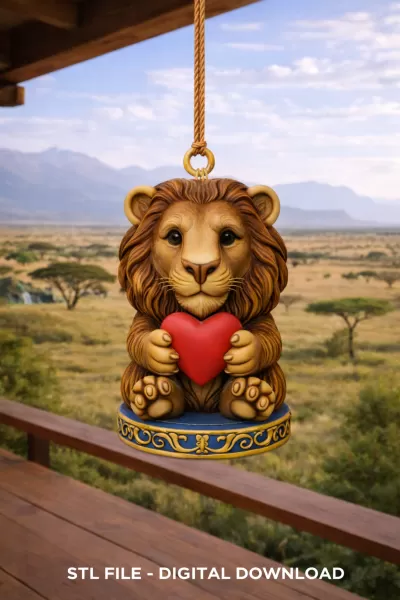 Cute Lion with Heart – 3D Printable STL File - Model preview 1