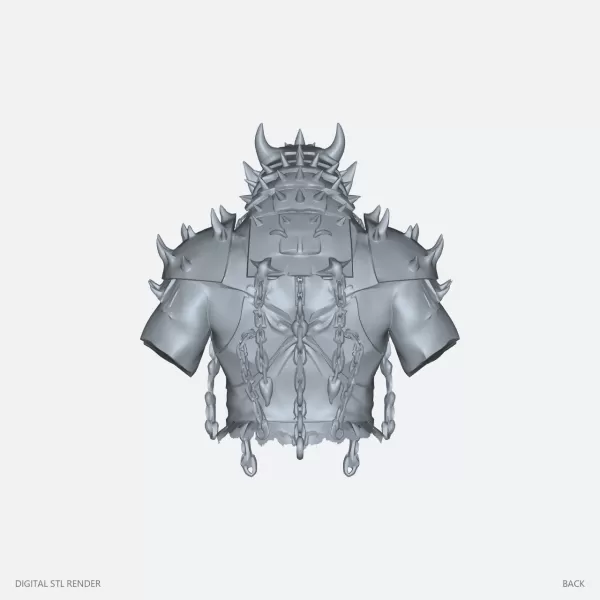 Horned Armored Demon Bust with Chains - STL - Model preview 4
