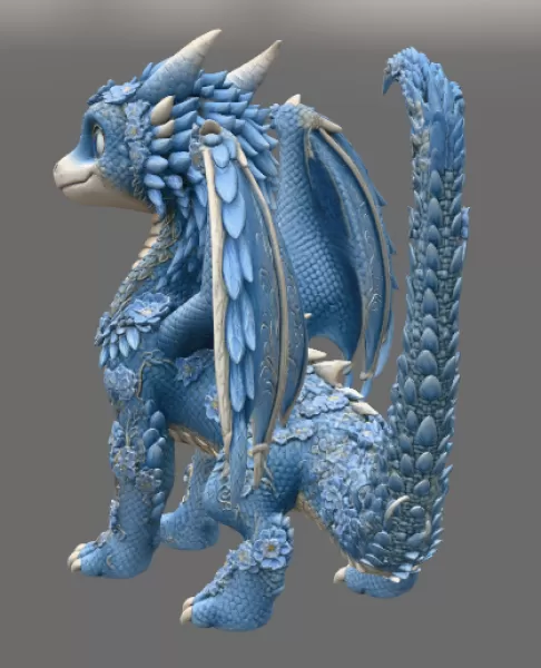 Azure Blossom Dragon STL File for 3D Print - Model preview 8