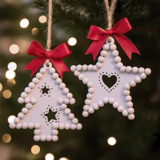 Beaded Christmas Ornament Set | Tree & Star Cutout Holiday Decor