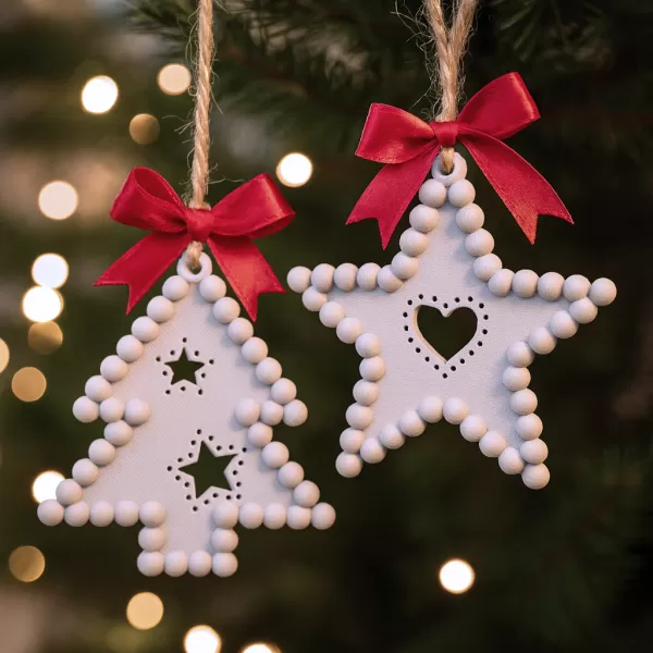 Beaded Christmas Ornament Set | Tree & Star Cutout Holiday Decor - Model preview 8