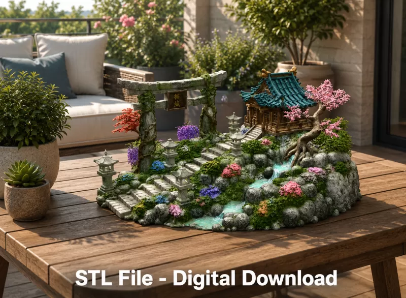 🏯 Japanese Sakura Shrine Garden STL File for 3D Print - Model preview 2