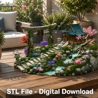 🏯 Japanese Sakura Shrine Garden STL File for 3D Print - Model thumbnail 2