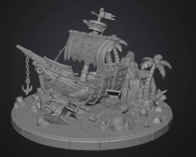 Pirate Treasure Island Shipwreck STL File for 3D Print - Model preview 16