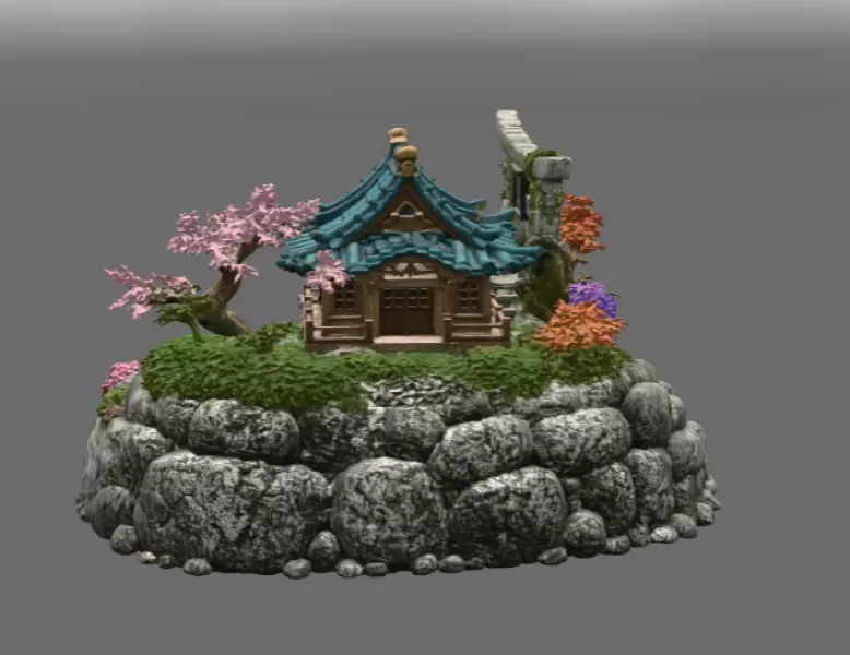 🏯 Japanese Sakura Shrine Garden STL File for 3D Print - Model preview 7