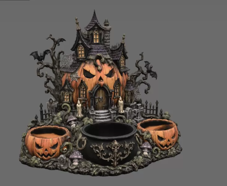 Haunted Pumpkin House Organizer STL File for 3D Print - Model preview 7