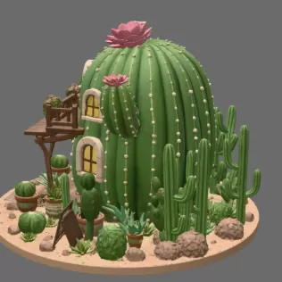 Cactus Cottage House STL File for 3D Print - Model thumbnail 10