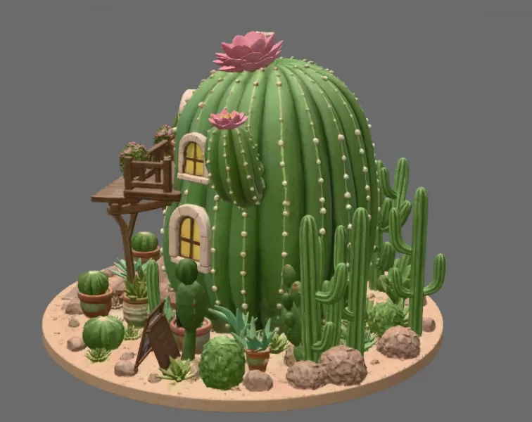 Cactus Cottage House STL File for 3D Print - Model preview 10