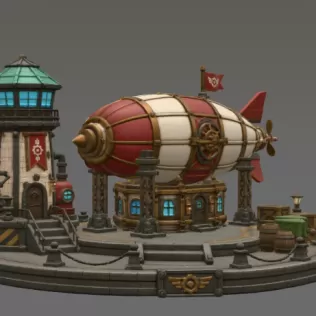 Steampunk Airship Station STL File for 3D Print - Model thumbnail 6