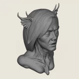 Woman Horror Face Bust Print Ready 3D Model - Model thumbnail 4