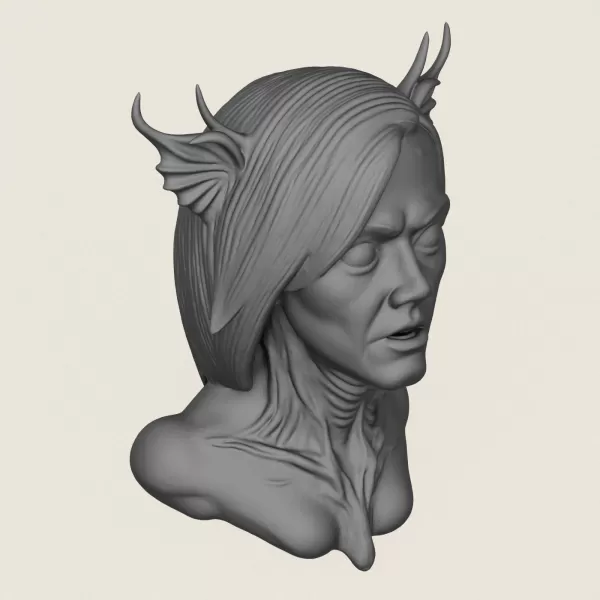 Woman Horror Face Bust Print Ready 3D Model - Model preview 4