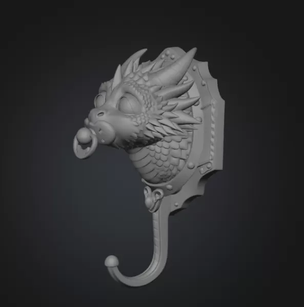 Baby Dragon Wall Hook STL File for 3D Printing - Model preview 9