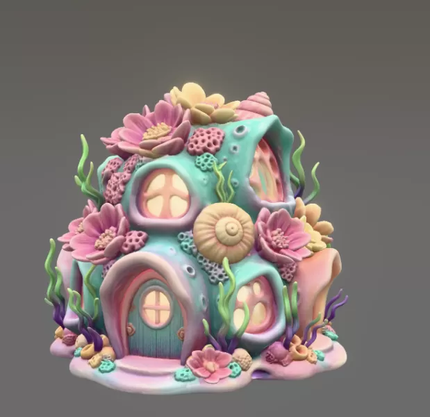 Fantasy Underwater Cottage STL File for 3D Printing - Model preview 1