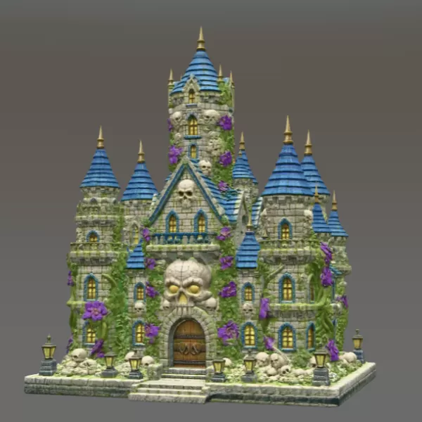 Skull Bloom Castle STL File for 3D Print - Model preview 5