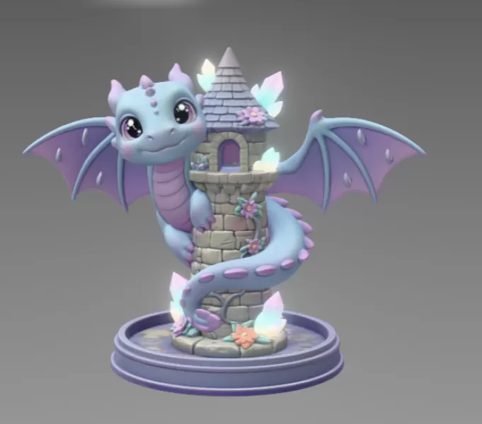 Tower Dragon Key or Jewelry Holder STL File for 3D Print - Model preview 4