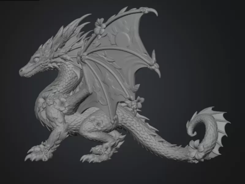 Summer Bloom Dragon STL File for 3D Print - Model preview 13