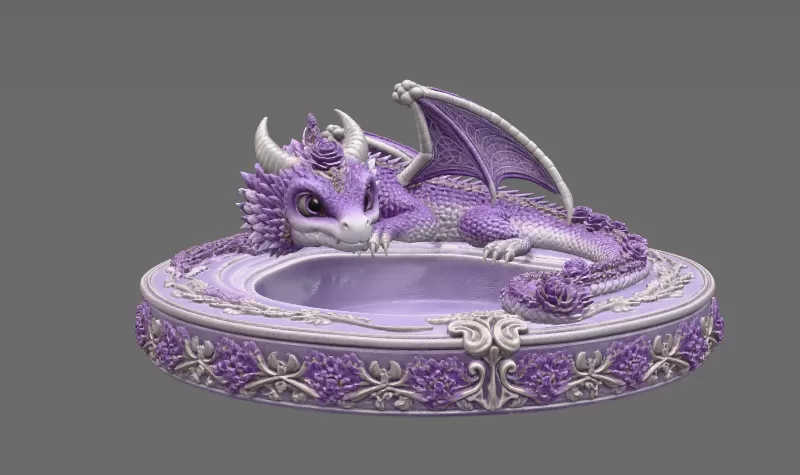 Amethyst Floral Dragon Bowl STL file for 3D Print - Model preview 12