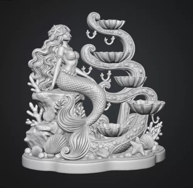 Mermaid Shell Jewelry Organizer STL File for 3D Print - Model preview 13