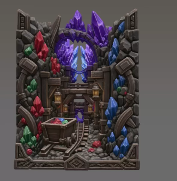 Fantasy Mining Tunnel Book Nook STL File for 3D Print - Model preview 8