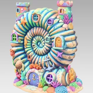 Nautilus Seashell Fantasy House – Ocean Coral Cottage STL | 3D P - Model thumbnail 3
