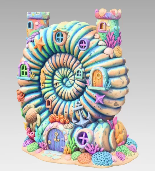Nautilus Seashell Fantasy House – Ocean Coral Cottage STL | 3D P - Model preview 3