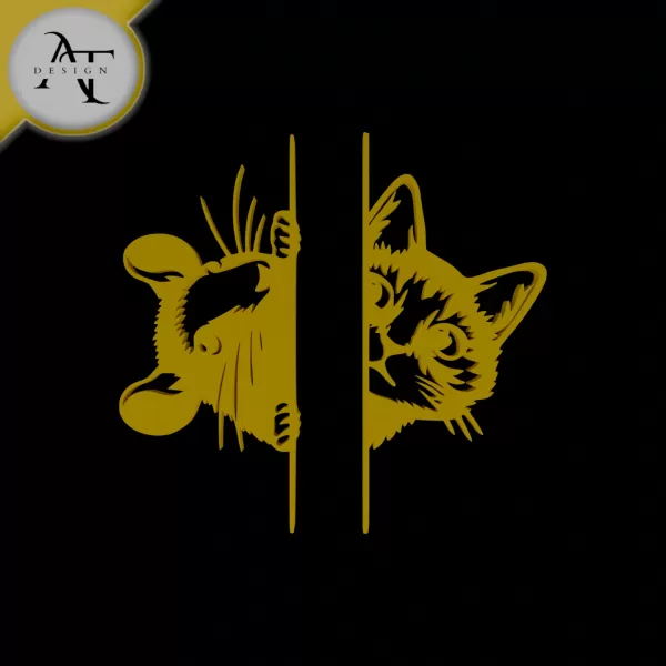 Cat and Mouse - Silhouette - 2D Wall Art Decor - Model preview 1