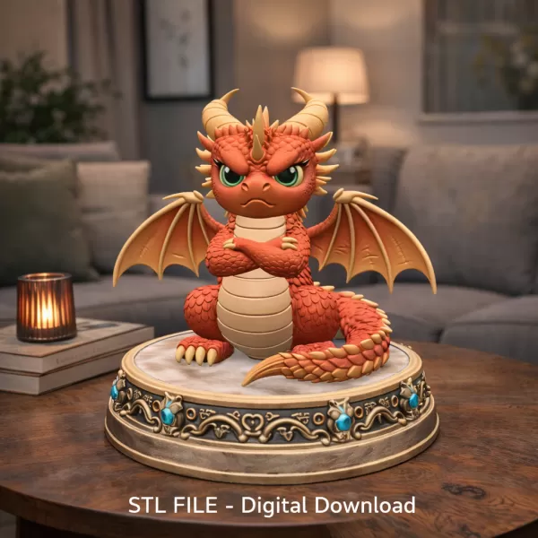 Grumpy Guardian Dragon STL File 3D Print - Model preview 2