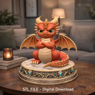 Grumpy Guardian Dragon STL File 3D Print - Model thumbnail 2