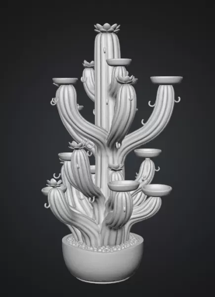Blooming Cactus Jewelry Organizer STL File for 3D Print - Model preview 16