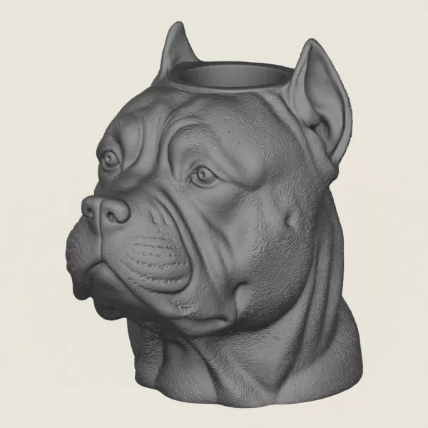 Pit Bull Dog Face Vase Print Ready 3D Model - Model preview 1