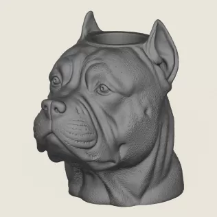 Pit Bull Dog Face Vase Print Ready 3D Model