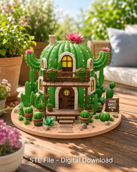 Cactus Cottage House STL File for 3D Print - Model preview 4